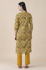 Yellow ajrakh print cotton straight v neck gota embellished kurta ONLY-Kurta-Fabnest