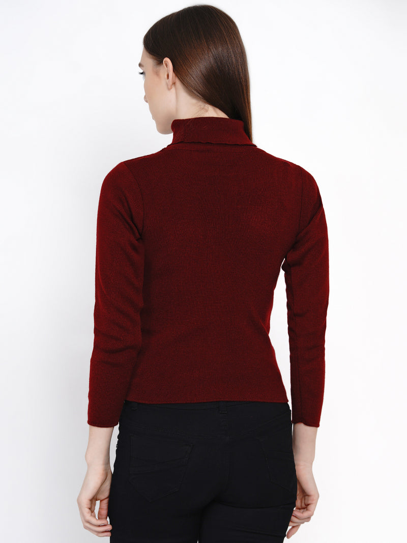 Fabnest Winter Acrylic High Neck Maroon Melange Sweater-Sweaters-Fabnest