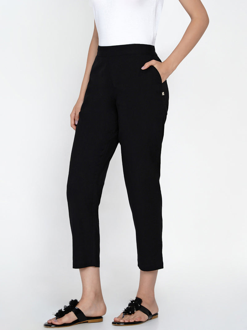 Black cotton flex culotte pant – Fabnest