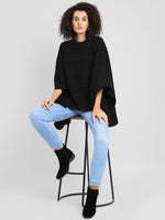 Fabnest Winter Acrylic Black Self Design Knitted Poncho-Poncho-Fabnest