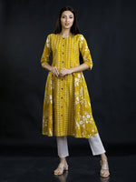 Green Cotton Discharge Printed Aline Kurta And Pant Set-Full Sets-Fabnest
