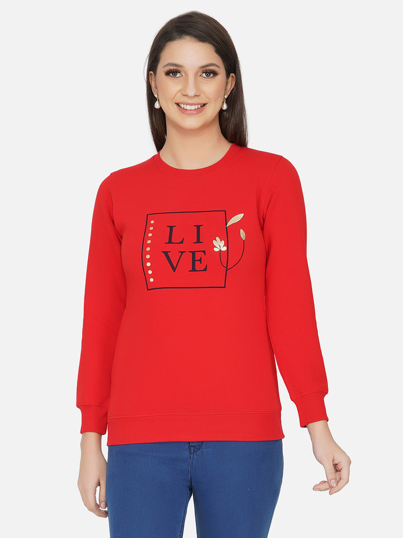 Fabnest winter red printed fleece sweatshirt-Sweatshirt-Fabnest