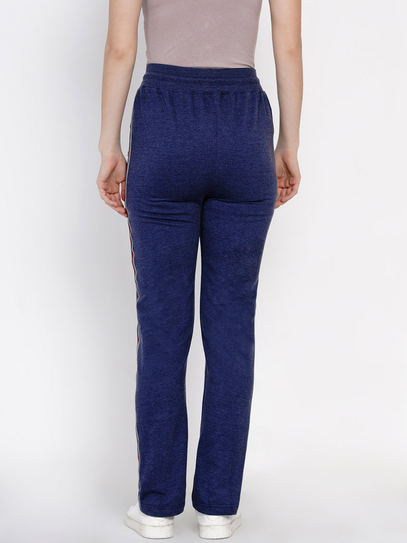 Fabnest Loop Knit Blue Solid Track Pant With Side Tapes-Track Pants-Fabnest