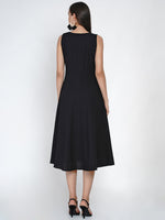 Black cotton flex multi paneled sleeveless dress-Dresses-Fabnest