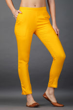 Womens yellow rayon slim pants-Pant-Fabnest