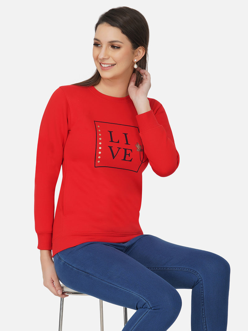 Fabnest winter red printed fleece sweatshirt-Sweatshirt-Fabnest