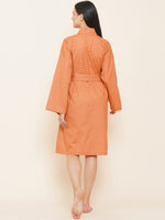 Women`s flex/cotton polka dot orange kimono robe-Fabnest