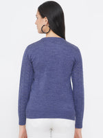 Women`s Acrylic Navy Self Design Winter Sweater-Pullover-Fabnest