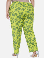 Curve Cotton Green Printed Tapered Pants-Pants-Fabnest
