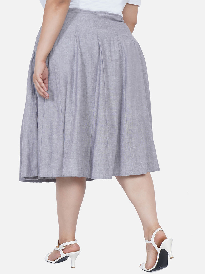 Curve Chambray Godet Skirt With Lining-Skirt-Fabnest