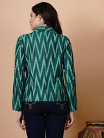 Handloom green ikat cotton jacket-Jacket-Fabnest