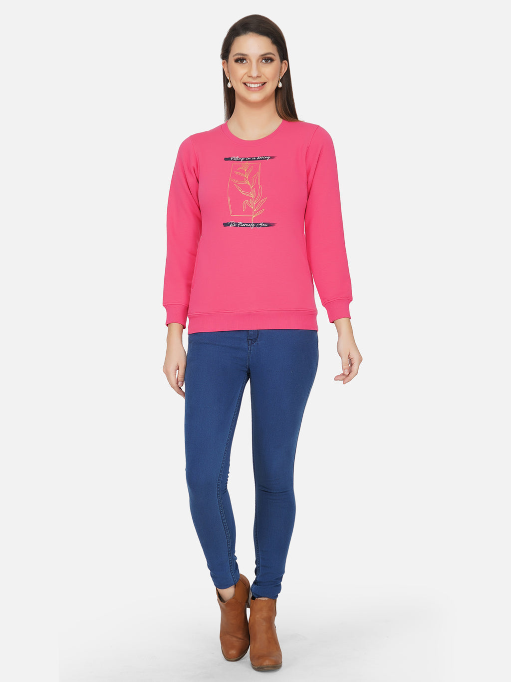 Fabnest winter pink printed fleece sweatshirt-Sweatshirt-Fabnest