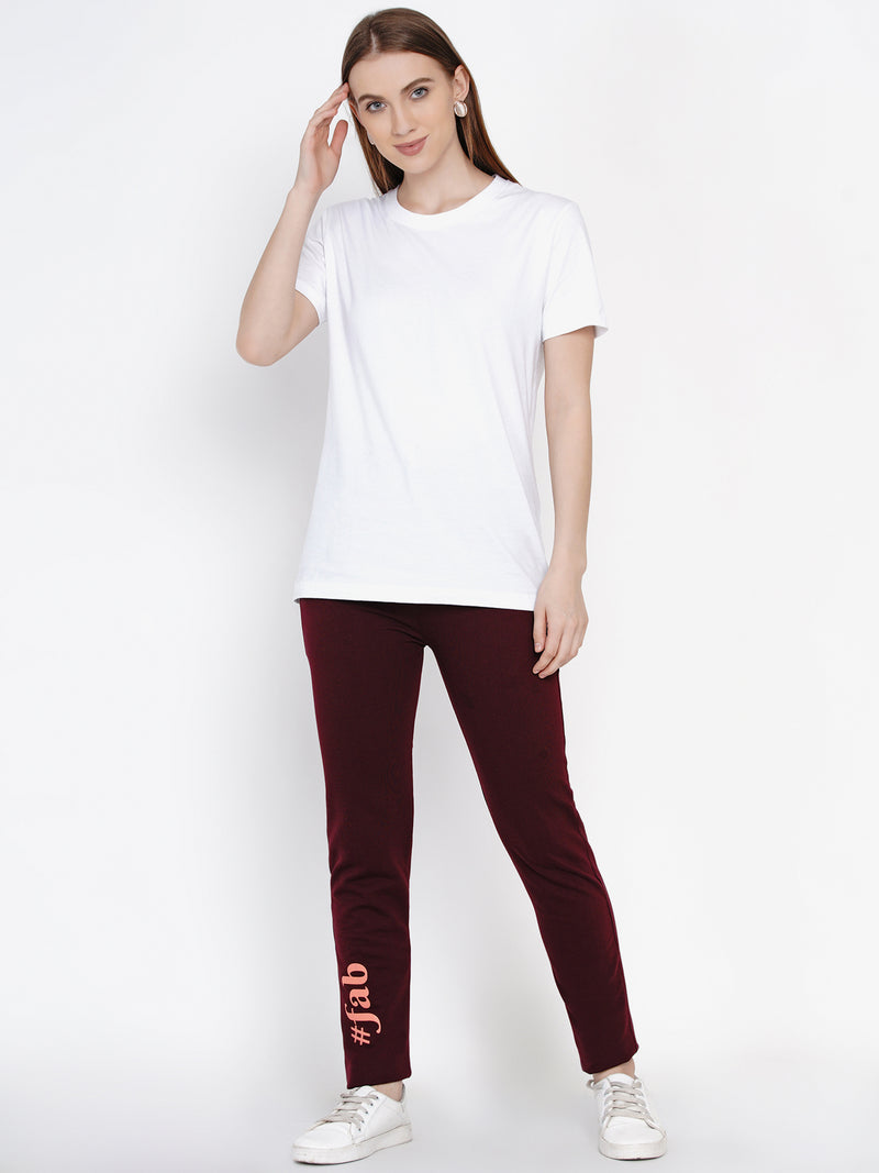 Fabnest Loop Knit Wine Solid Track Pant-Track Pants-Fabnest