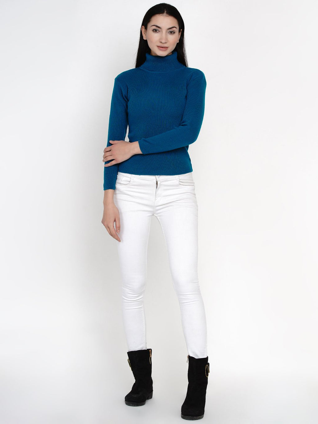 Fabnest Winter Turquoise High Neck Sweater-Sweaters-Fabnest