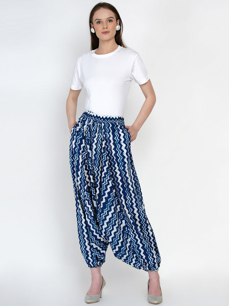 Buy Sangria Women Navy Blue & Pink Printed Pure Cotton Harem Pants - Harem  Pants for Women 13258776 | Myntra