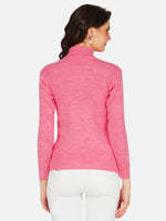 Fabnest winter acrylic pink cable design high neck knitted sweater-Sweaters-Fabnest