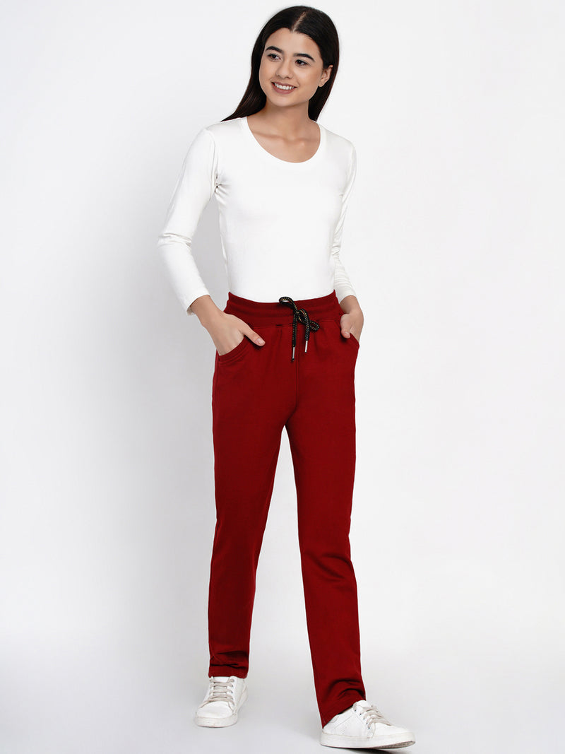Fabnest Solid Dark Red Winter Fleece Pants-Track Pants-Fabnest