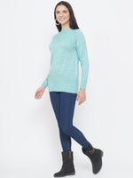 Women`s Acrylic Sky Blue Self Design Winter Sweater-Pullover-Fabnest