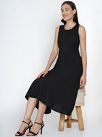 Black cotton flex multi paneled sleeveless dress-Dresses-Fabnest