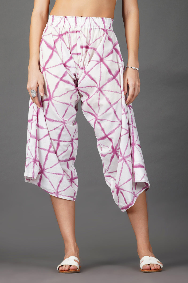 Womens Purple Shibori Print Asymmetrical Kurta And Pant Set-Full Sets-Fabnest