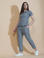 Black and white gingham set of straight bottom and a short sleeve peplum top-Co-ords-Fabnest