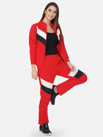 Fabnest winter fleece red front zipper tracksuit with geometric patch work-Track Suit-Fabnest