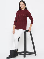 Women`s Acrylic Maroon Self Design Winter Sweater-Pullover-Fabnest