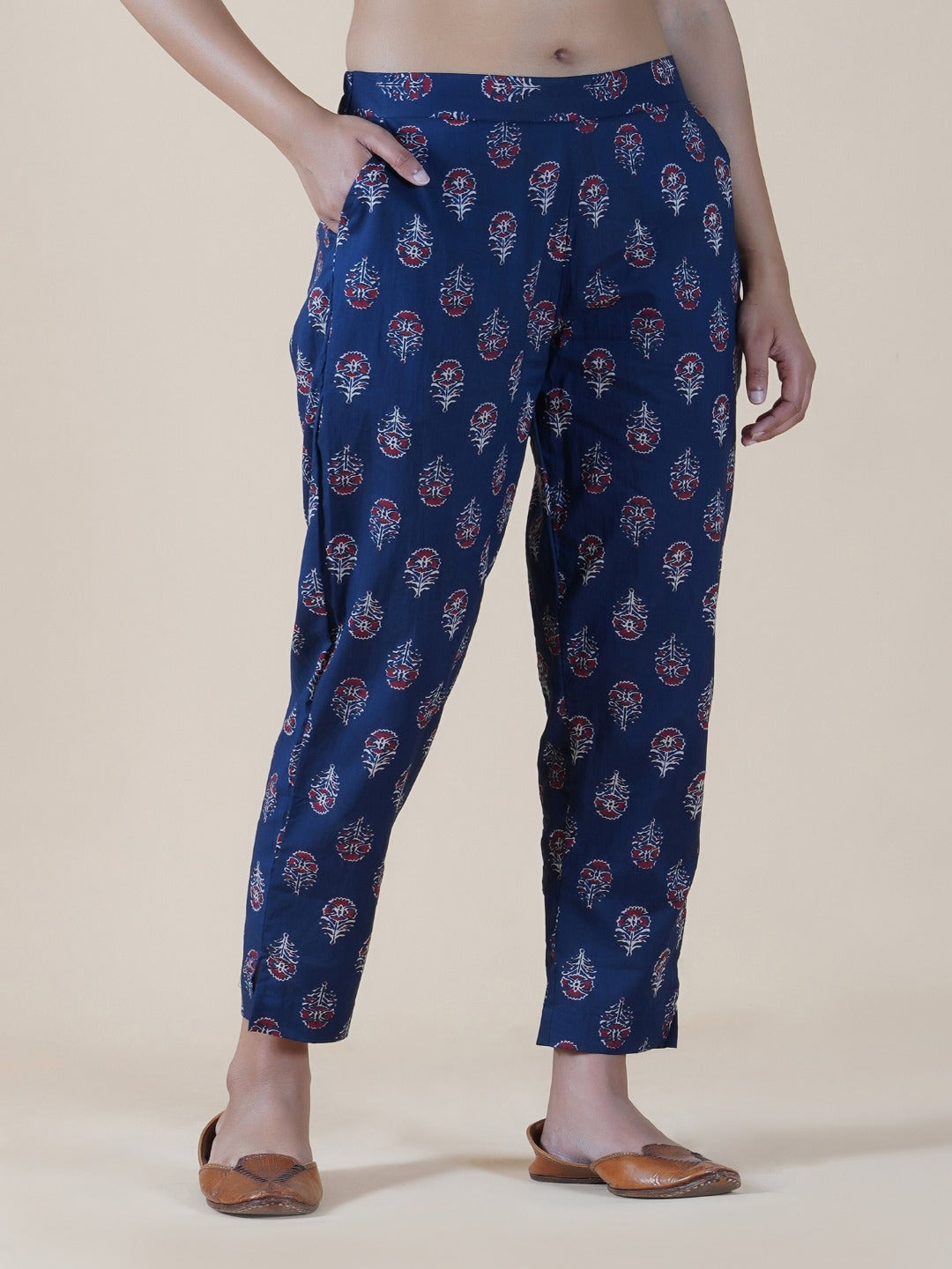 Buy Aegean Blue Suit In Floral Printed Cotton With Matching Cotton Palazzo  Pants In Printed Butti Online  Kalki Fashion