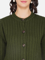 Fabnest winter acrylic olive self design long acrylic cardigan-Sweaters-Fabnest