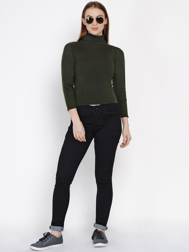 Fabnest Winter Acrylic High Neck Olive Green Sweater-Sweaters-Fabnest