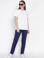 Fabnest Loop Knit Blue Solid Track Pant With Side Tapes-Track Pants-Fabnest