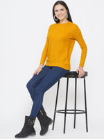 Women`s Acrylic Mustard Self Design Winter Sweater-Pullover-Fabnest