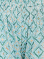 Rayon light blue printed kurta and pant set with contrast stitch detail at yoke.-Kurta Set-Fabnest