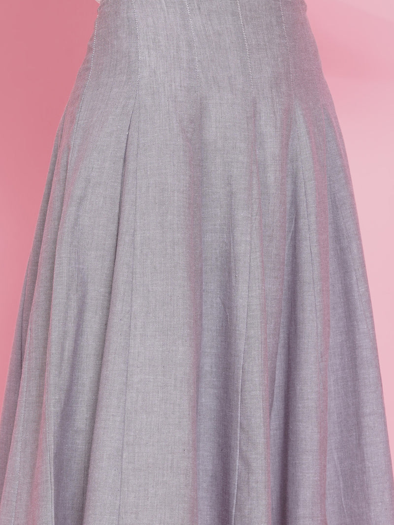 Chambray godet skirt with lining-Skirt-Fabnest
