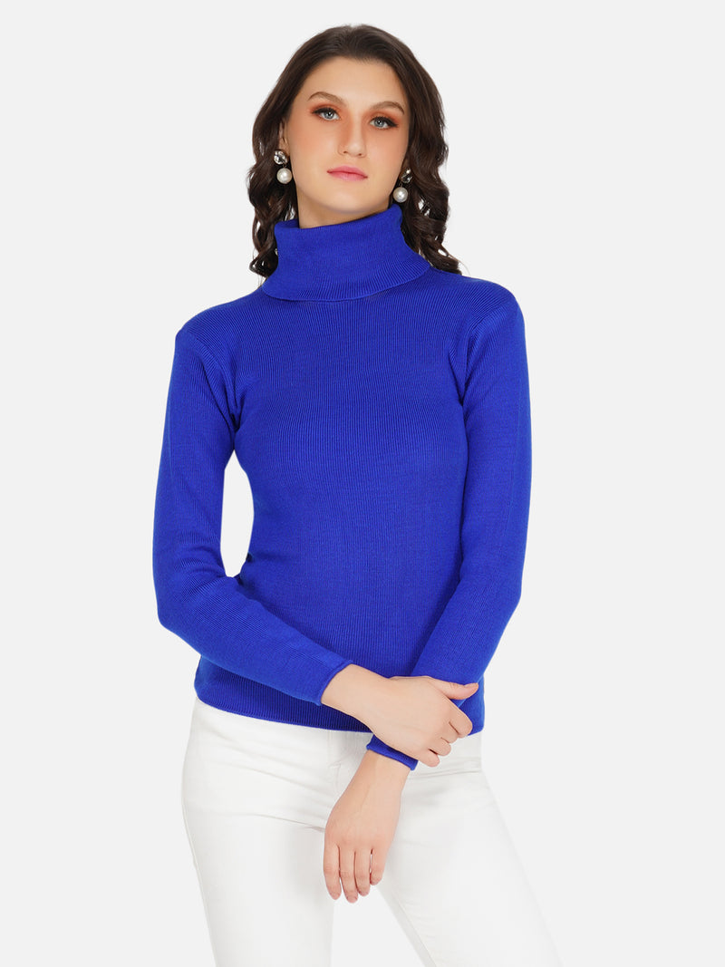 Fabnest winter acrylic blue plain high neck knitted sweater-Sweaters-Fabnest