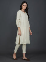 Off white cotton flex with gathered sleeves and lace work kurta ONLY-Kurta-Fabnest