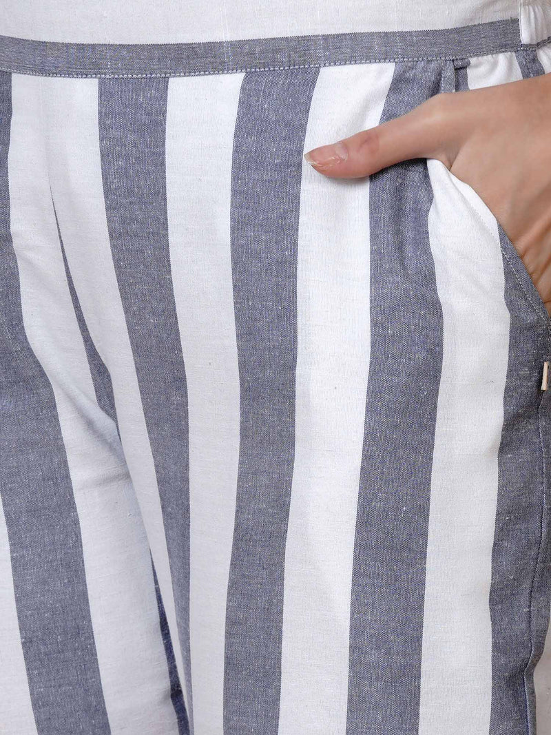 Fabnest White and Blue Sleeveless Straight kurta with tapered pant-Kurta Set-Fabnest