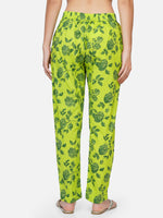 Cotton green printed tapered pants-Bottoms-Fabnest