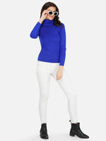 Fabnest winter acrylic blue plain high neck knitted sweater-Sweaters-Fabnest