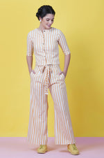 Cropped Top With Buttoned Front And Tie Up Pants Co Ord Set-Co-Ords-Fabnest