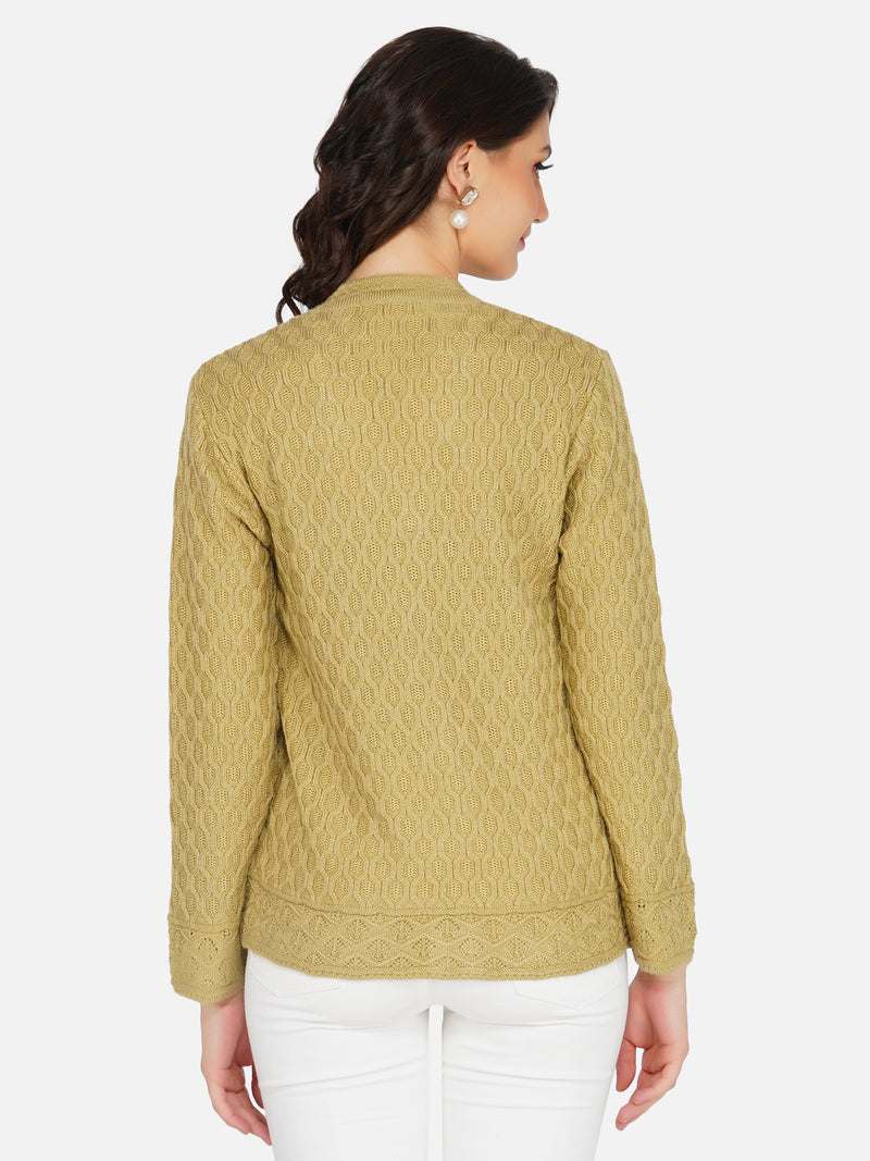 Fabnest winter acrylic beige self design acrylic cardigan-Sweaters-Fabnest