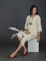 Off white cotton flex with lace work on princess seam and tiered sleeves kurta ONLY-Kurta-Fabnest