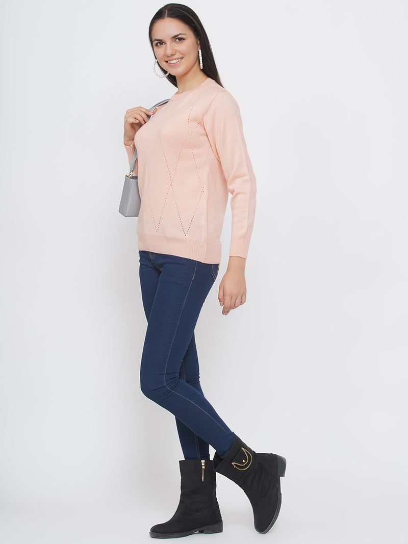 Women`s Acrylic Peach Self Design Winter Sweater-Pullover-Fabnest
