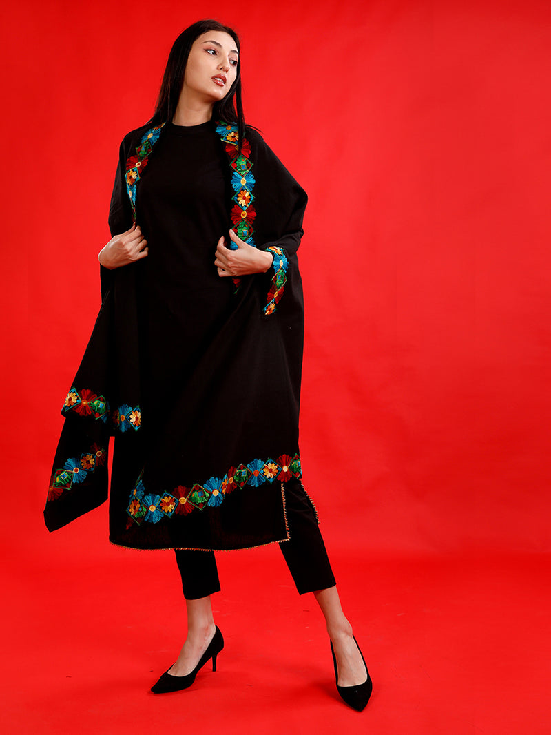 Black flex cape/shrug with aari lace embellishments-Fabnest