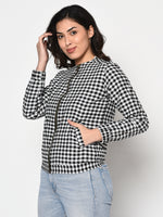 Winter cotton black and white check double layered zipper jacket-Jacket-Fabnest